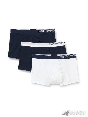 Quần lót nam Emporio Armani Soft Touch Ecofiber Trunk 3-pack Marine/White/Marine