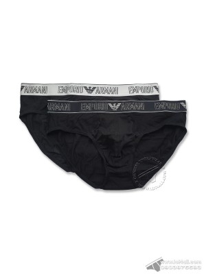 Quần lót nam Emporio Armani Cotton Silver Brief 2-pack Black