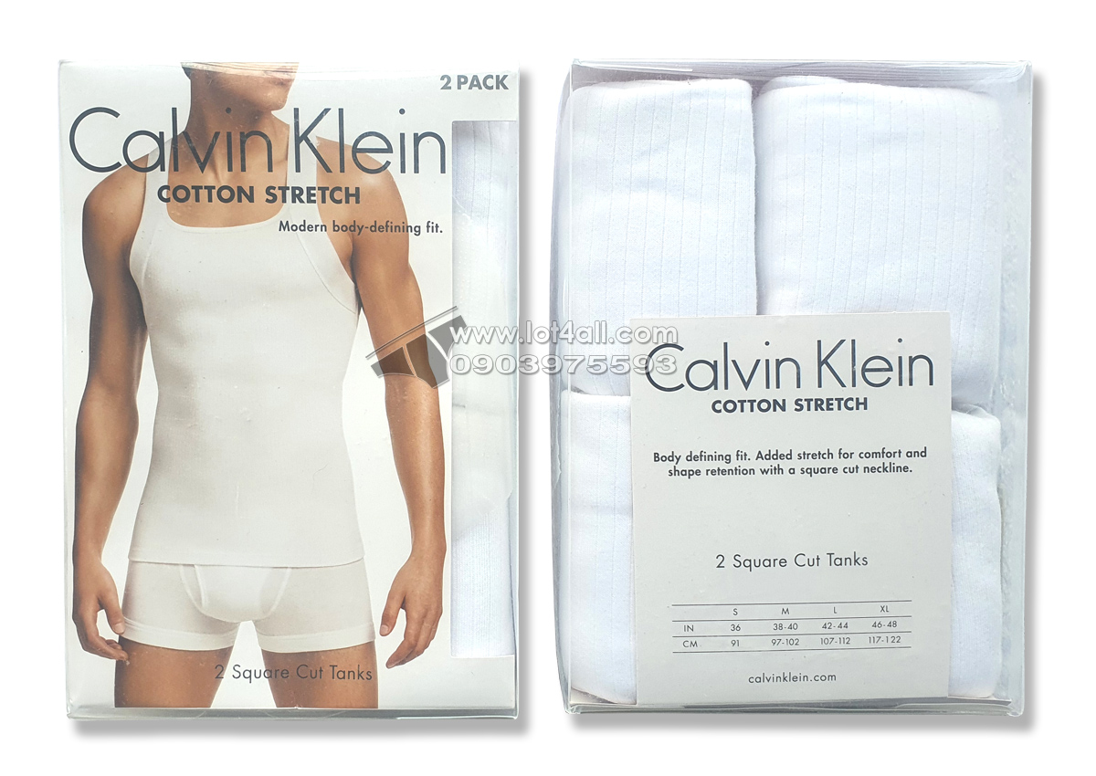 Áo lót nam Calvin Klein NB1719 Cotton Stretch Square Cut Tank top 3-pack White