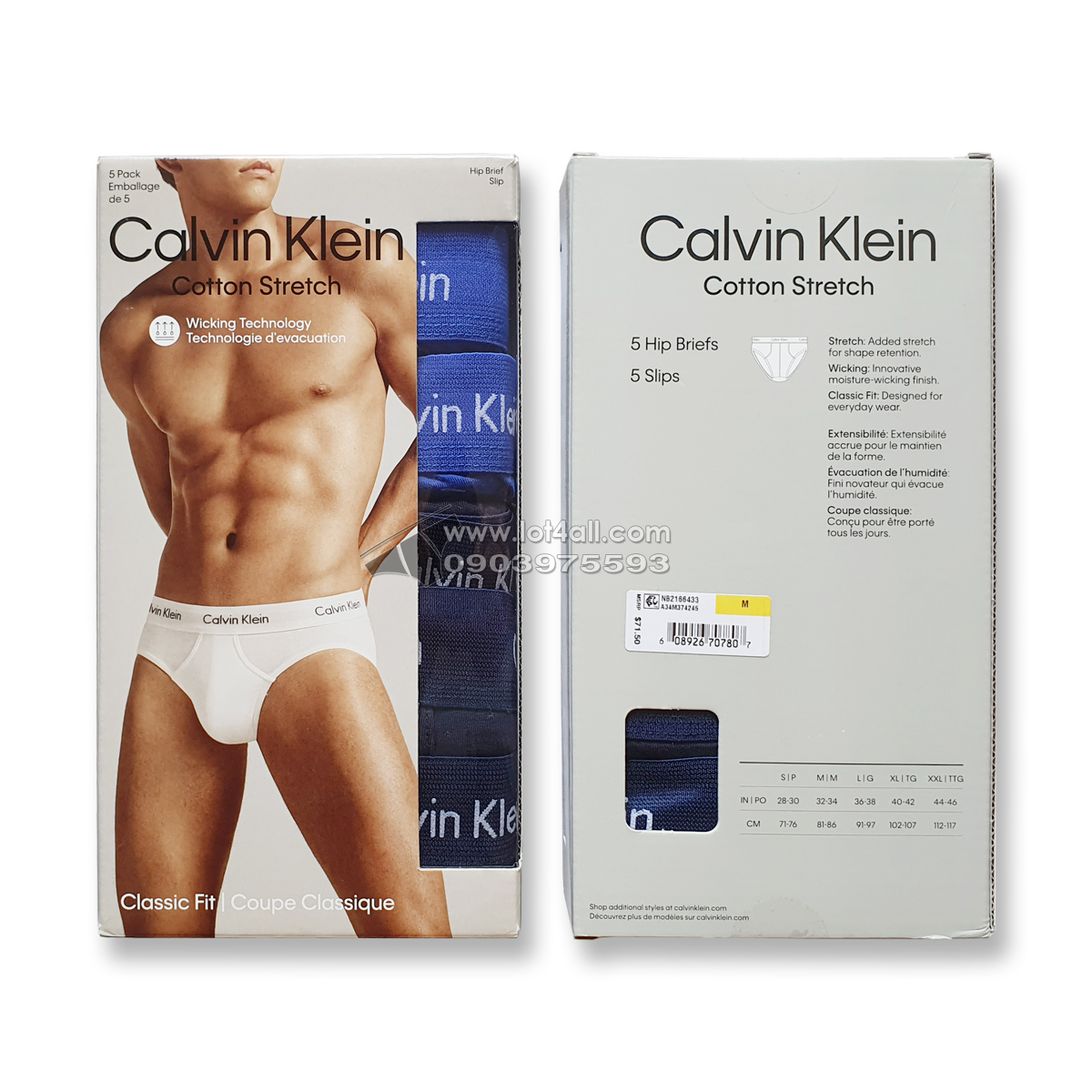 Quần lót nam Calvin Klein NB2166 Cotton Stretch Hip Brief 5-pack Blue Shadow/Cobalt