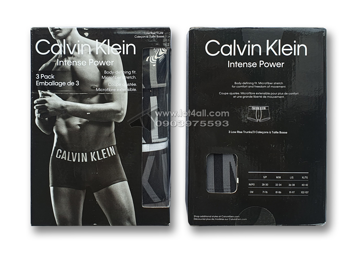 Quần lót nam Calvin Klein NB2593 Intense Power Micro Low Rise Trunk 3-pack Black/White/Grey