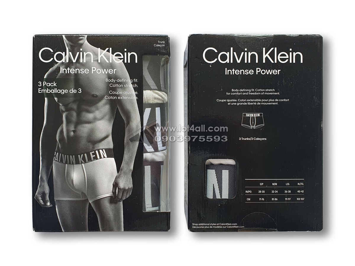 Quần lót nam Calvin Klein NB2596 Intense Power Cotton Trunk 3-pack Black/Grey Heather/White