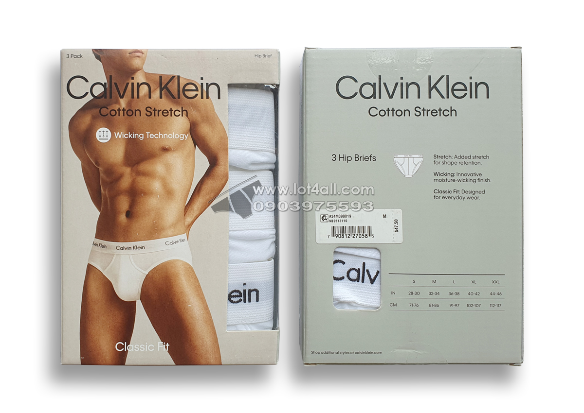 Quần lót nam Calvin Klein NB2613 Cotton Stretch Hip Brief 3-pack White