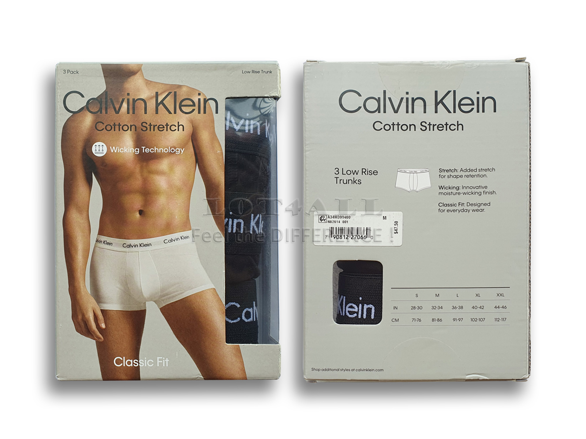 Quần lót nam Calvin Klein NB2614 Cotton Stretch Low Rise Trunk 3-pack Black