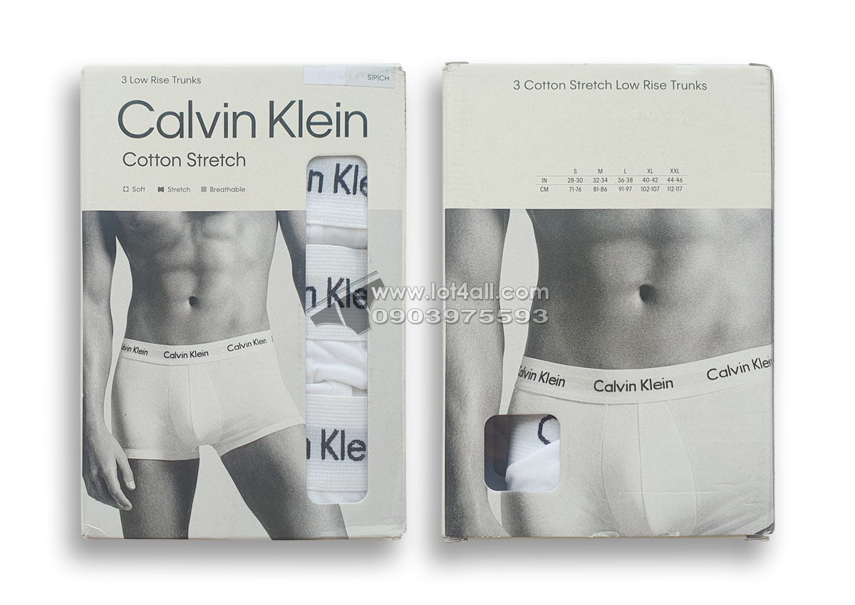 Quần lót nam Calvin Klein NB2614 Cotton Stretch Low Rise Trunk 3-pack White