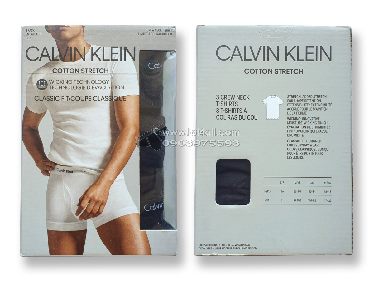 Áo lót nam Calvin Klein NB2798 Cotton Stretch Crew Neck T-shirt 3-pack Black