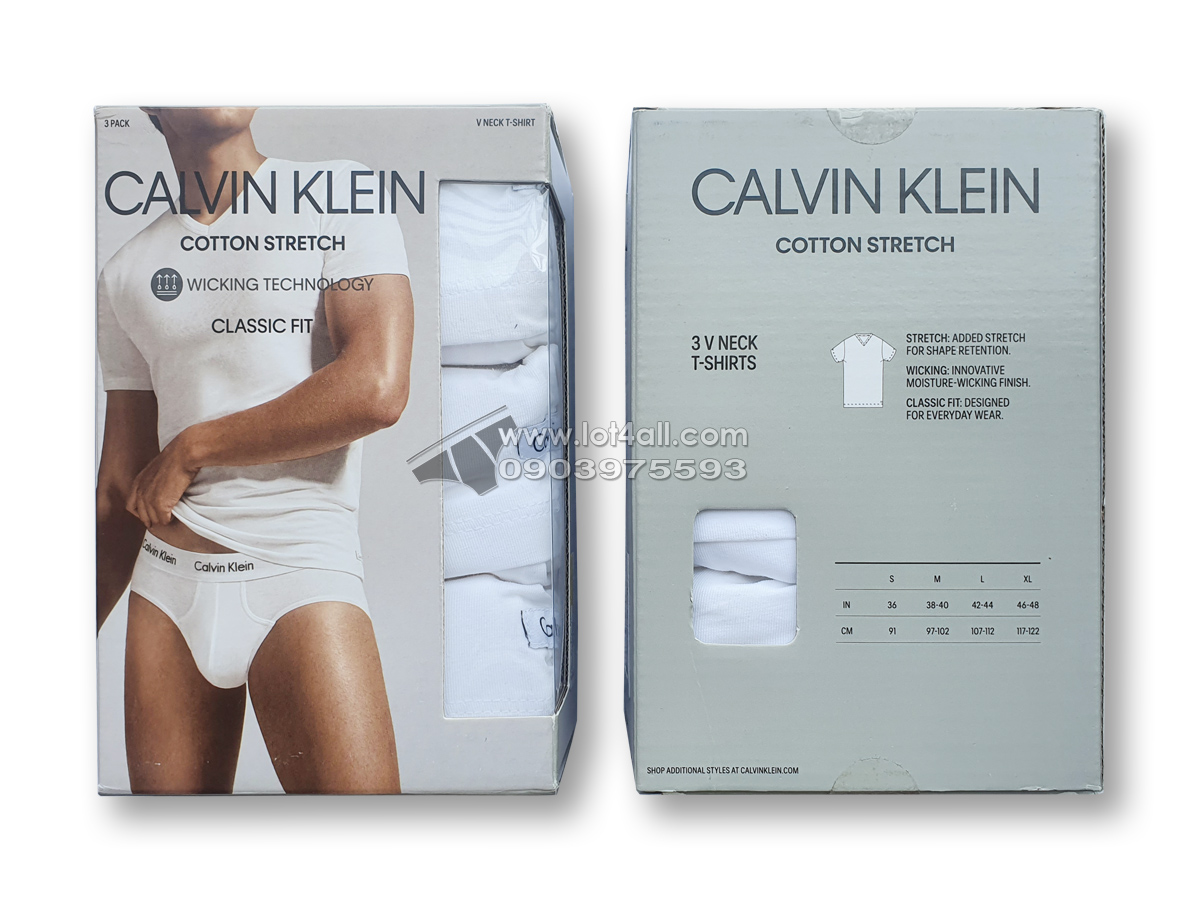 Áo lót nam Calvin Klein NB2799 Wicking Cotton Stretch V-Neck T-shirt 3-pack White