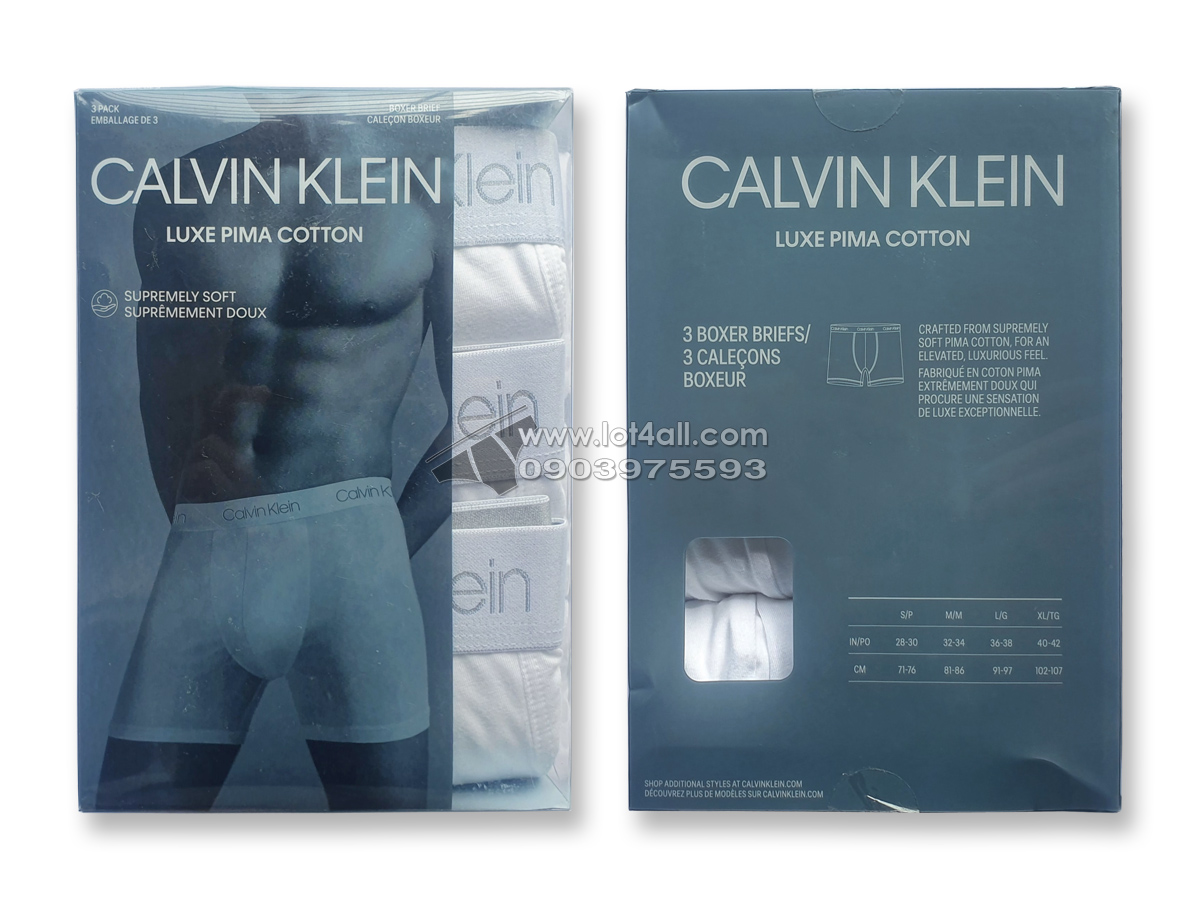 Quần lót nam Calvin Klein NB869 Pima Cotton Boxer Brief 3-pack White