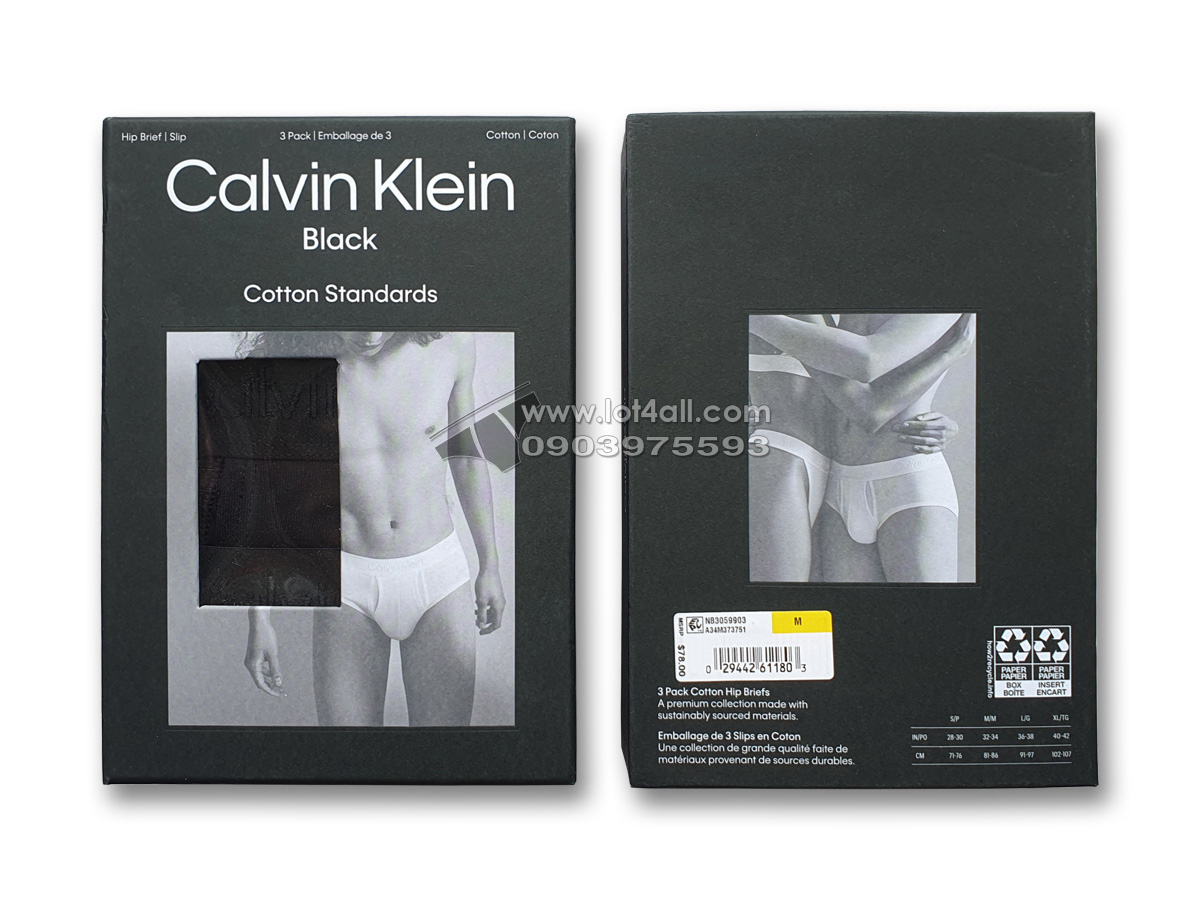 Quần lót nam Calvin Klein NB3059 CK Black Standards Cotton Hip Brief 3-pack Black