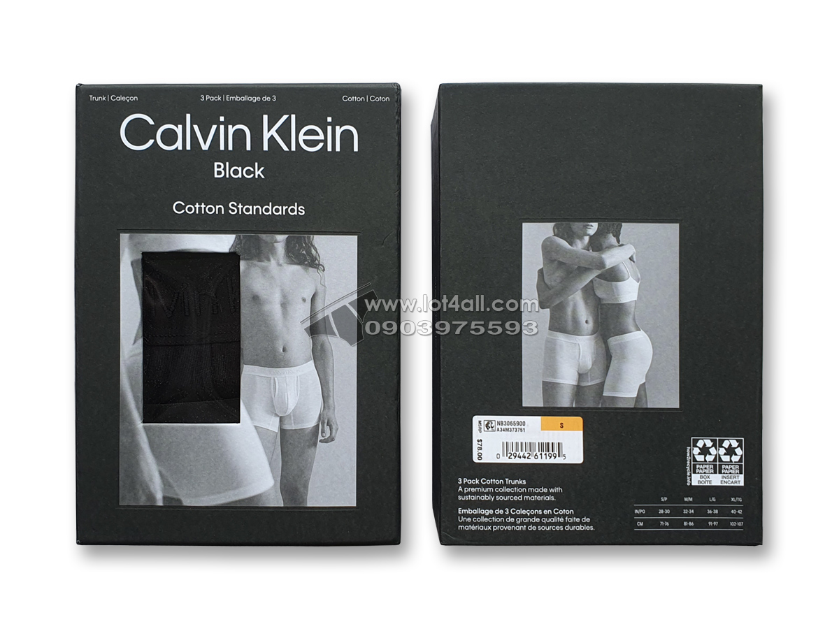 Quần lót nam Calvin Klein NB3065 CK Black Standards Cotton Trunk 3-pack Black