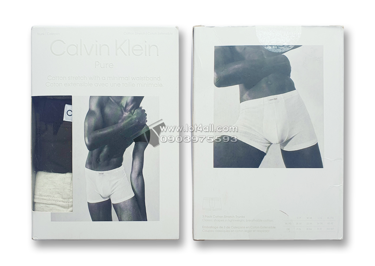 Quần lót nam Calvin Klein NB3262 Pure Cotton Stretch Trunk 3-pack Multi