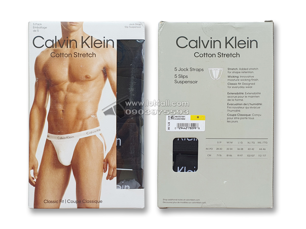 Quần lót nam Calvin Klein NB3357 Cotton Stretch Jockstrap 5-pack Black