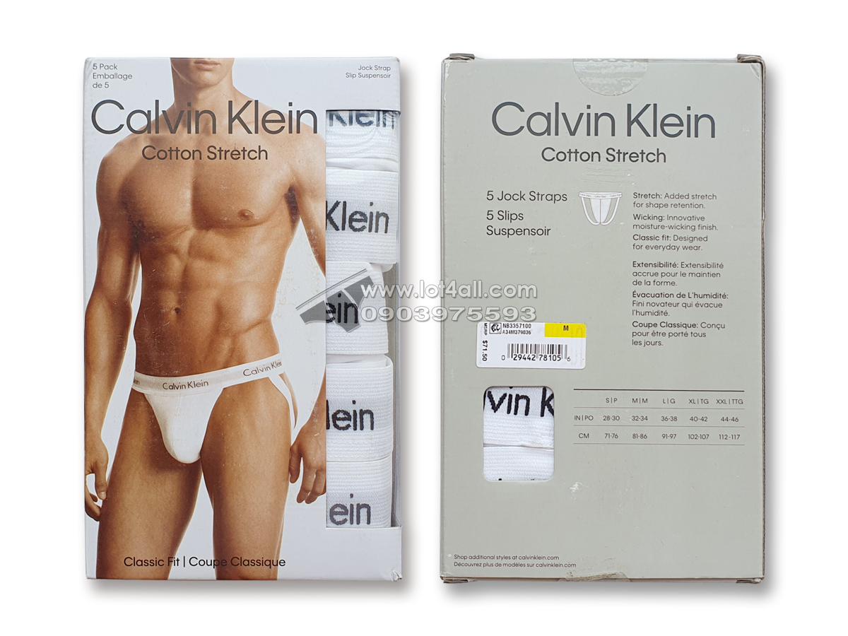 Quần lót nam Calvin Klein NB3357 Cotton Stretch Jockstrap 5-pack White