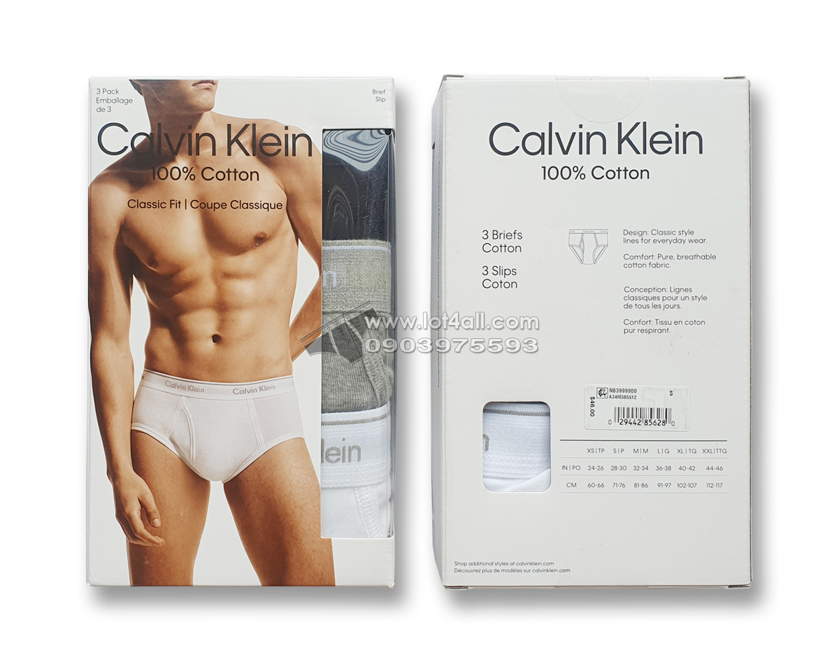 Quần lót Calvin Klein NB3999 Cotton Classic Brief 3-pack Black/Grey/White