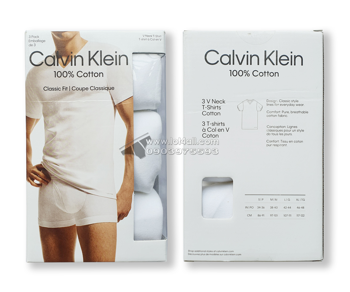 Áo lót nam Calvin Klein NB4012 Cotton Classic Fit V-Neck Tee 3-pack White