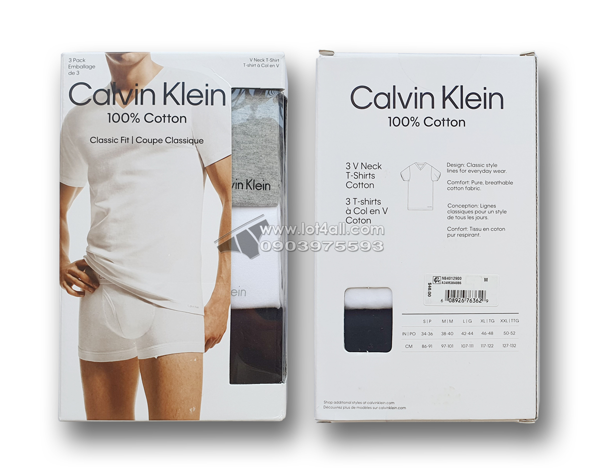 Áo lót nam Calvin Klein NB4012 Cotton Classic Fit V-Neck Tee 3-pack Black/Grey/White