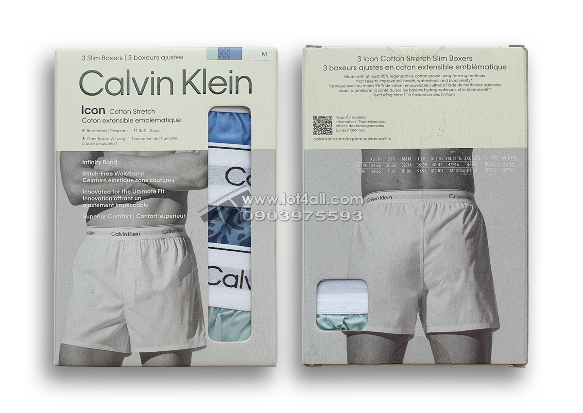 Quần boxer nam Calvin Klein NB4267 Icon Cotton Stretch Slim Boxer 3-pack Multi