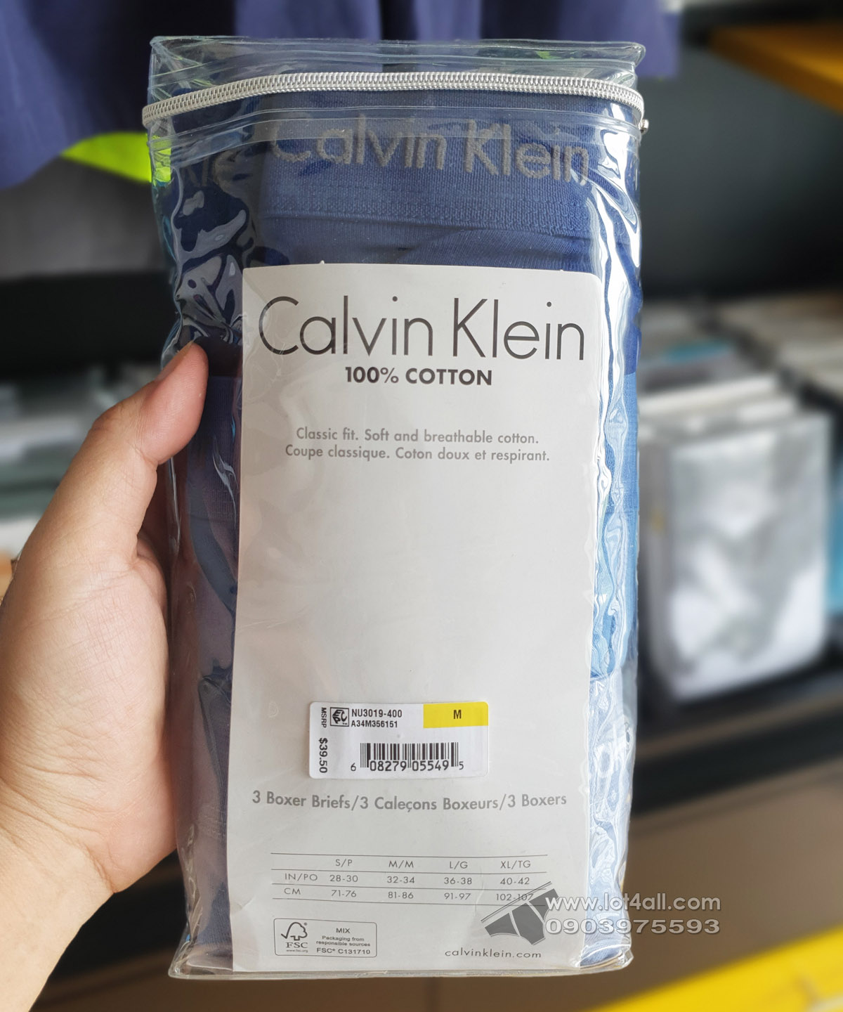 Quần lót nam Calvin Klein NU3019 Classic Cotton Boxer Brief 3-pack Blue Assorted