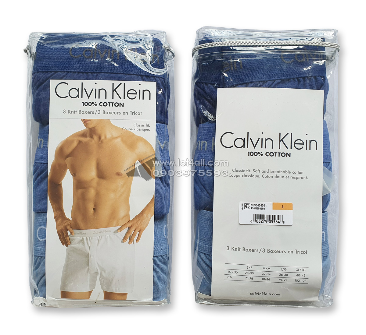 Quần boxer nam Calvin Klein NU3040 Cotton Classic Knit Boxer 3-pack Blue Assorted
