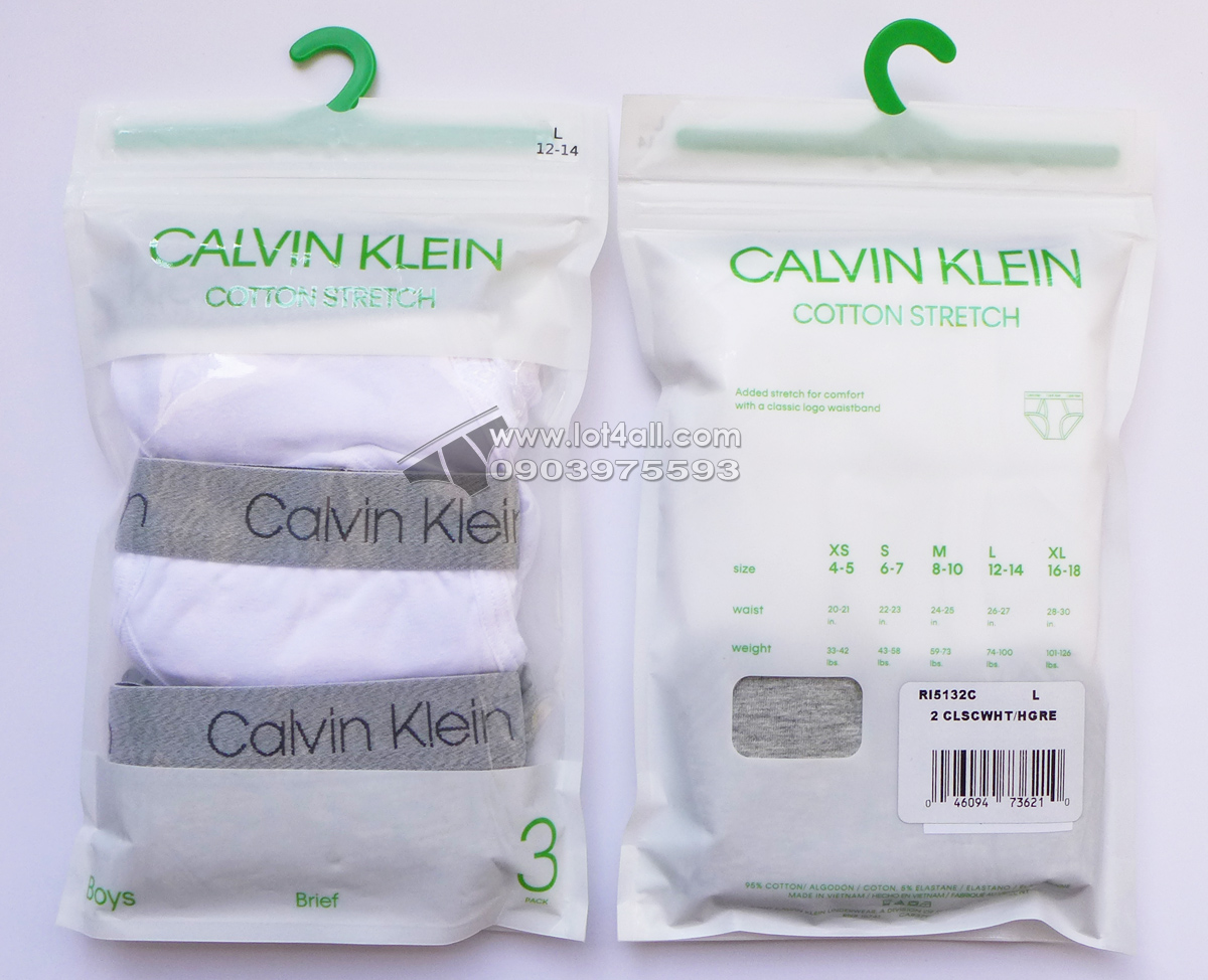 Quần lót bé trai Calvin Klein Cotton Stretch Logo Brief 3-pack White/Grey