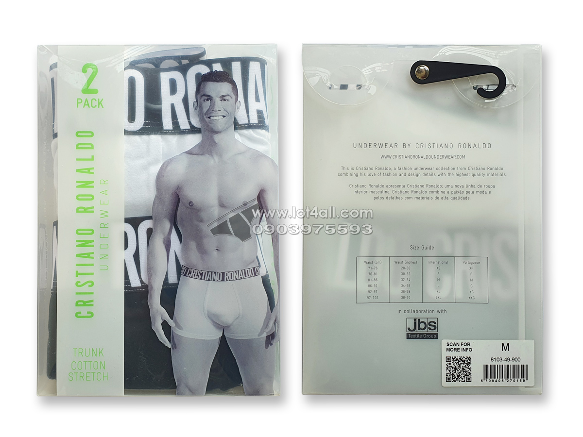 Quần lót nam Cristiano Ronaldo Essential Cotton Stretch Trunk 2-pack Black/White