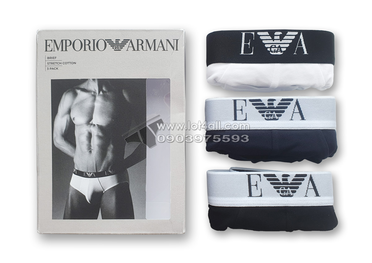 Quần lót nam Emporio Armani Bold Monogram Stretch Cotton Brief 3-pack Black/Blue/White