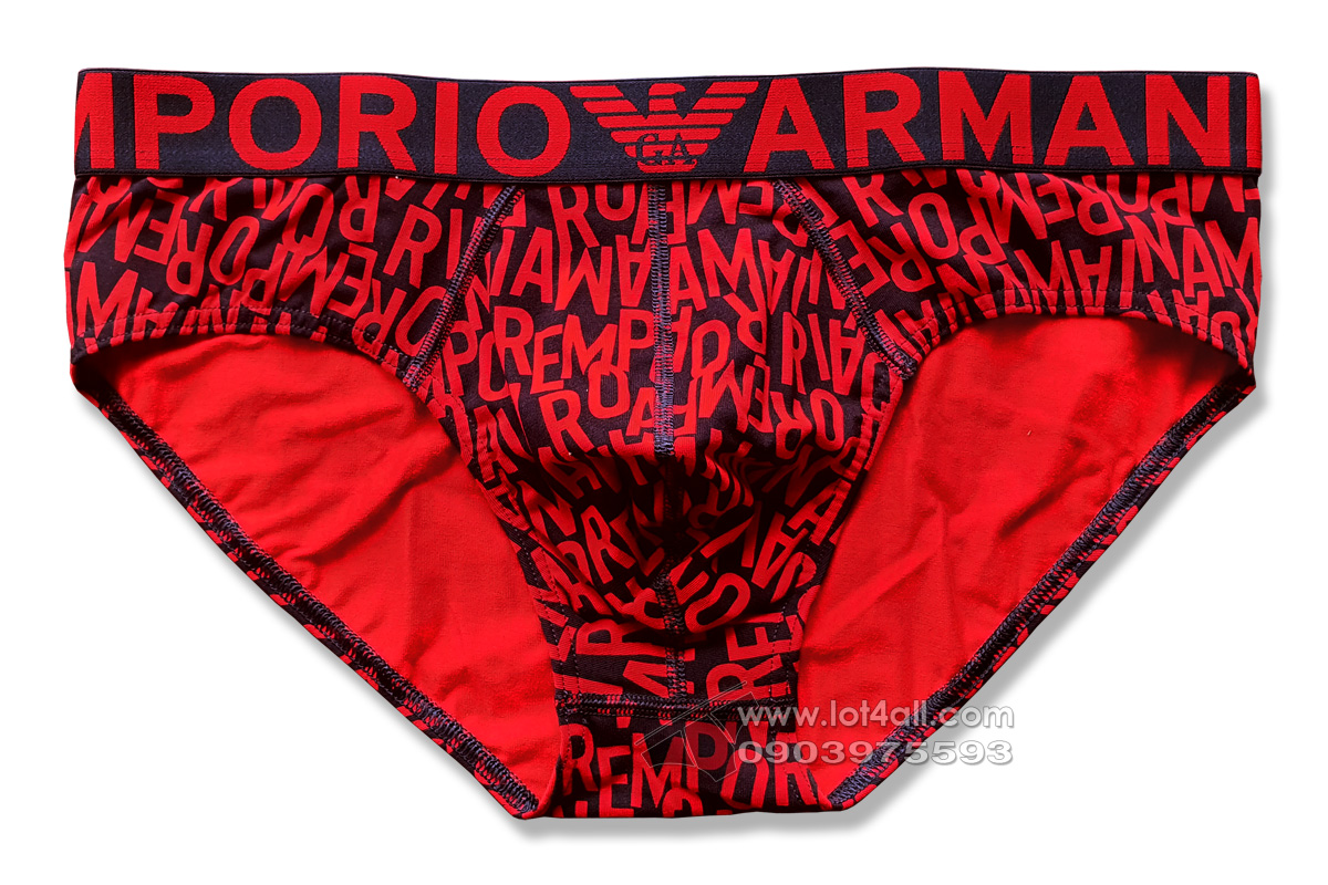 Quần lót nam Emporio Armani All Over Logo Cotton Brief Bold Ea Marine/Poppy