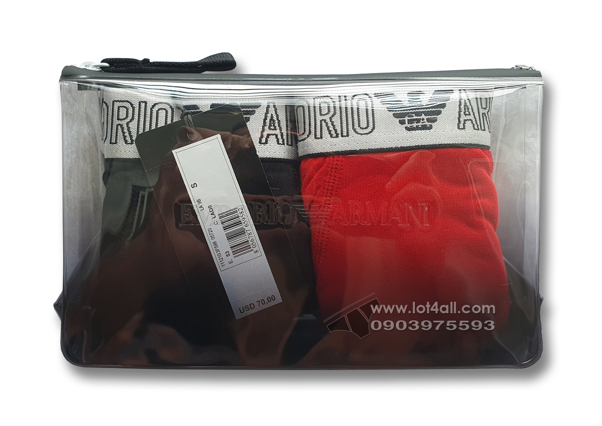 Quần lót nam Emporio Armani Cotton Silver Trunk 2-pack Black/Red