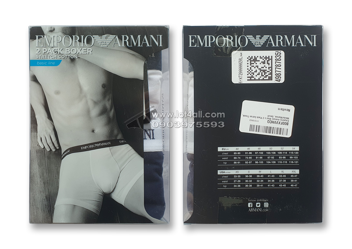 Quần lót nam Emporio Armani Stretch Cotton Boxer Brief 2-pack White/Marine