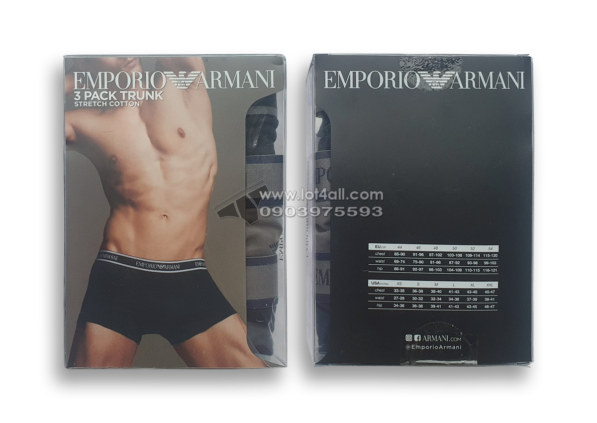 Quần lót nam Emporio Armani Core Logoband Cotton Trunk 3-pack Black/Pewter/Marine