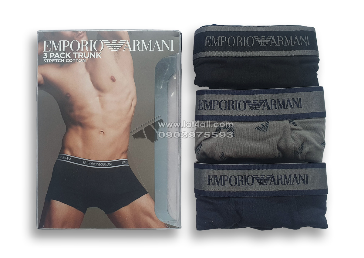 Quần lót nam Emporio Armani Core Logoband Cotton Trunk 3-pack Black/Pewter/Marine