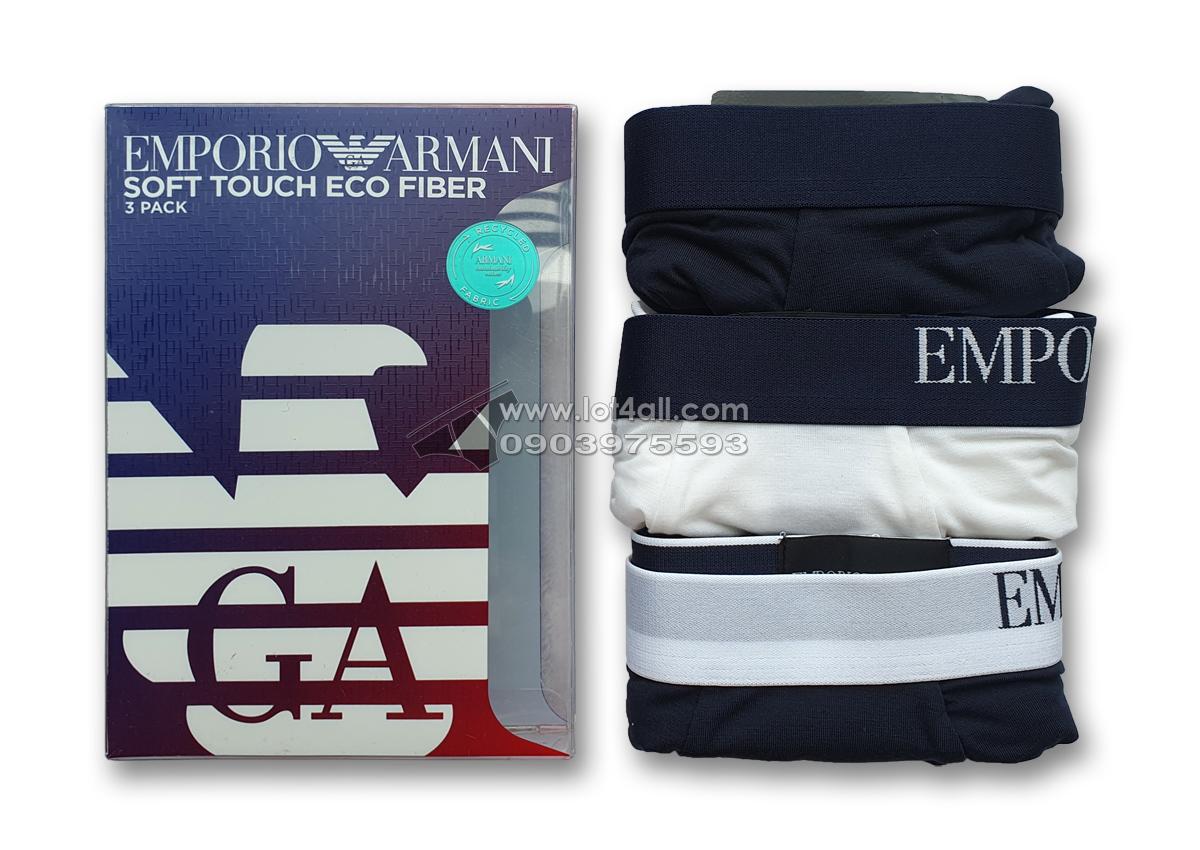 Quần lót nam Emporio Armani Soft Touch Ecofiber Trunk 3-pack Marine/White/Marine