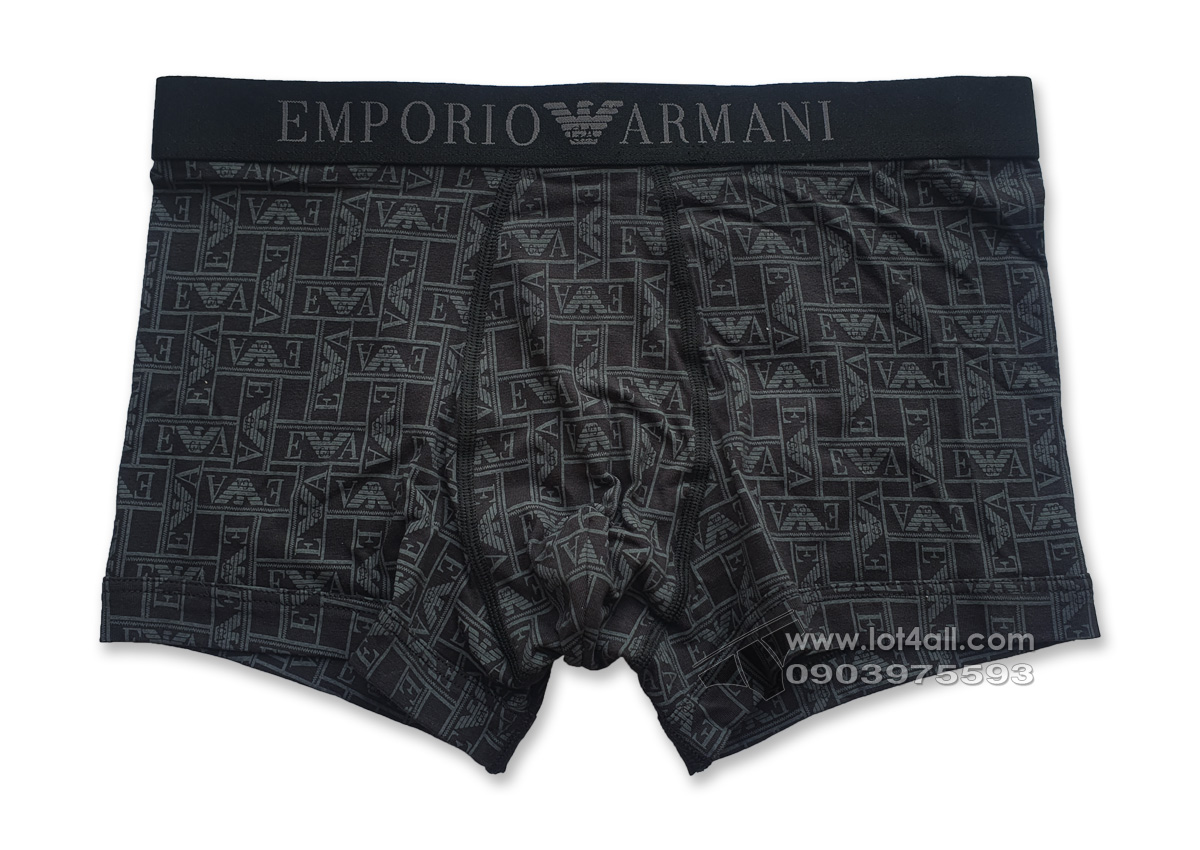 Quần lót nam Emporio Armani All Over Logo Cotton Trunk Black EwA