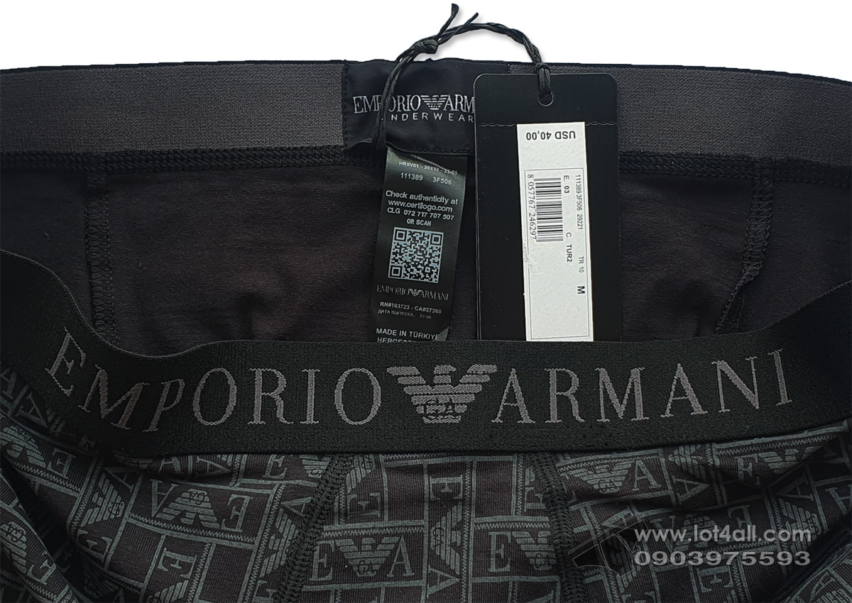 Quần lót nam Emporio Armani All Over Logo Cotton Trunk Black EwA