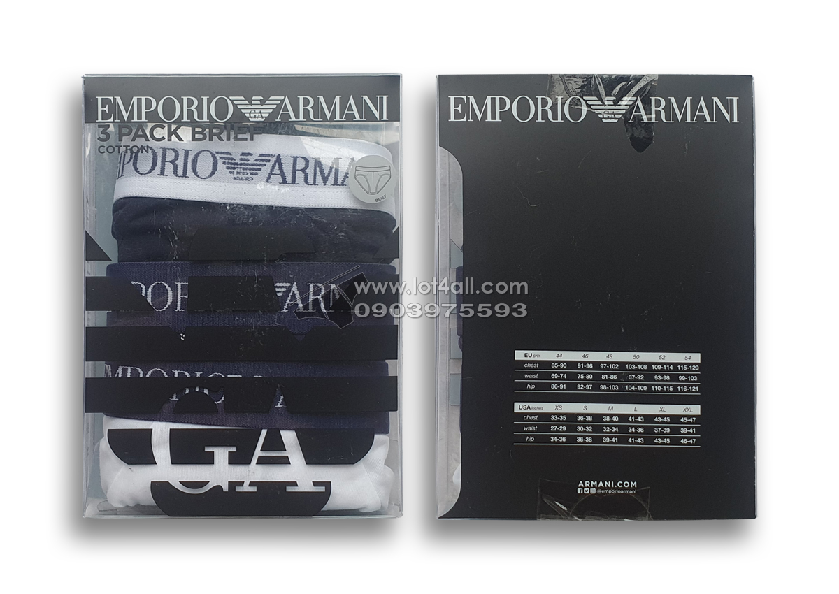 Quần lót nam Emporio Armani Pure Cotton Brief 3-pack Marine/Printed Elipse/White
