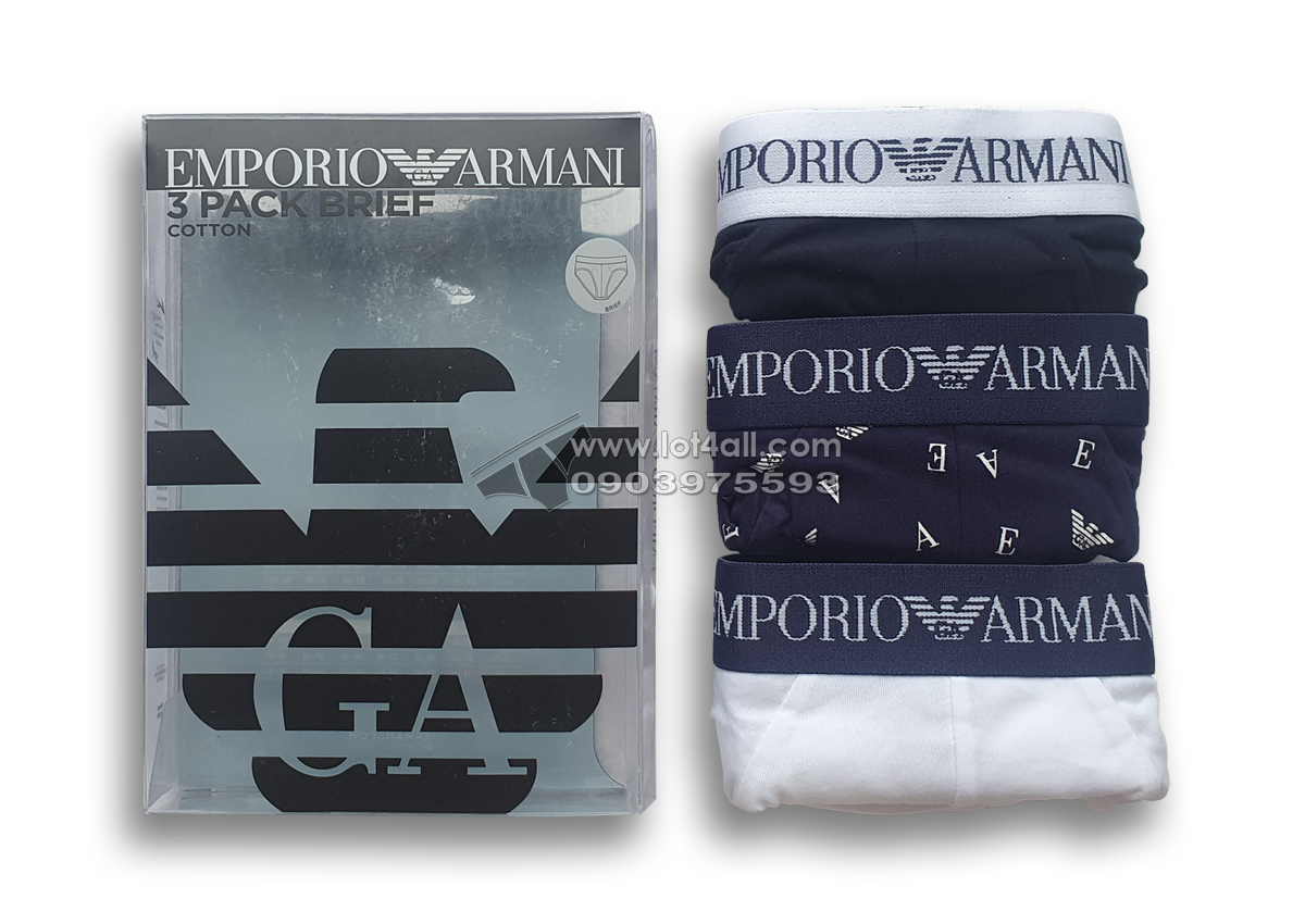 Quần lót nam Emporio Armani Pure Cotton Brief 3-pack Marine/Printed Elipse/White