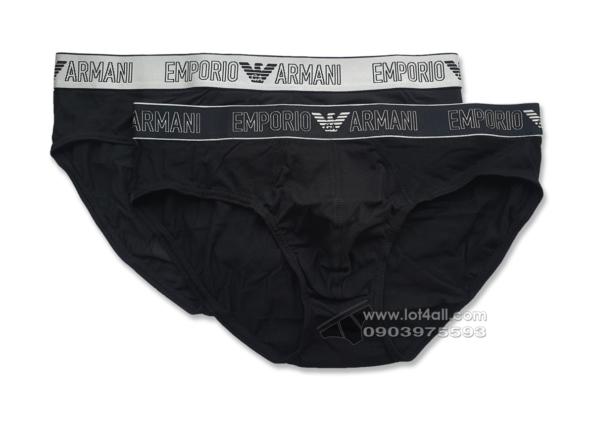 Quần lót nam Emporio Armani Cotton Silver Brief 2-pack Black