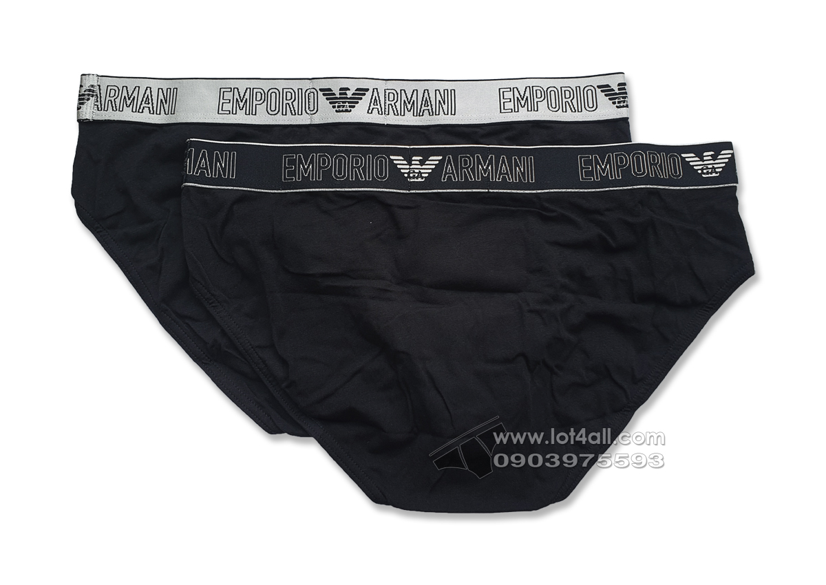 Quần lót nam Emporio Armani Cotton Silver Brief 2-pack Black