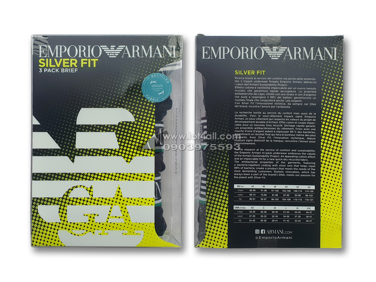 Quần lót nam Emporio Armani Silver Fit Brief 3-pack Black
