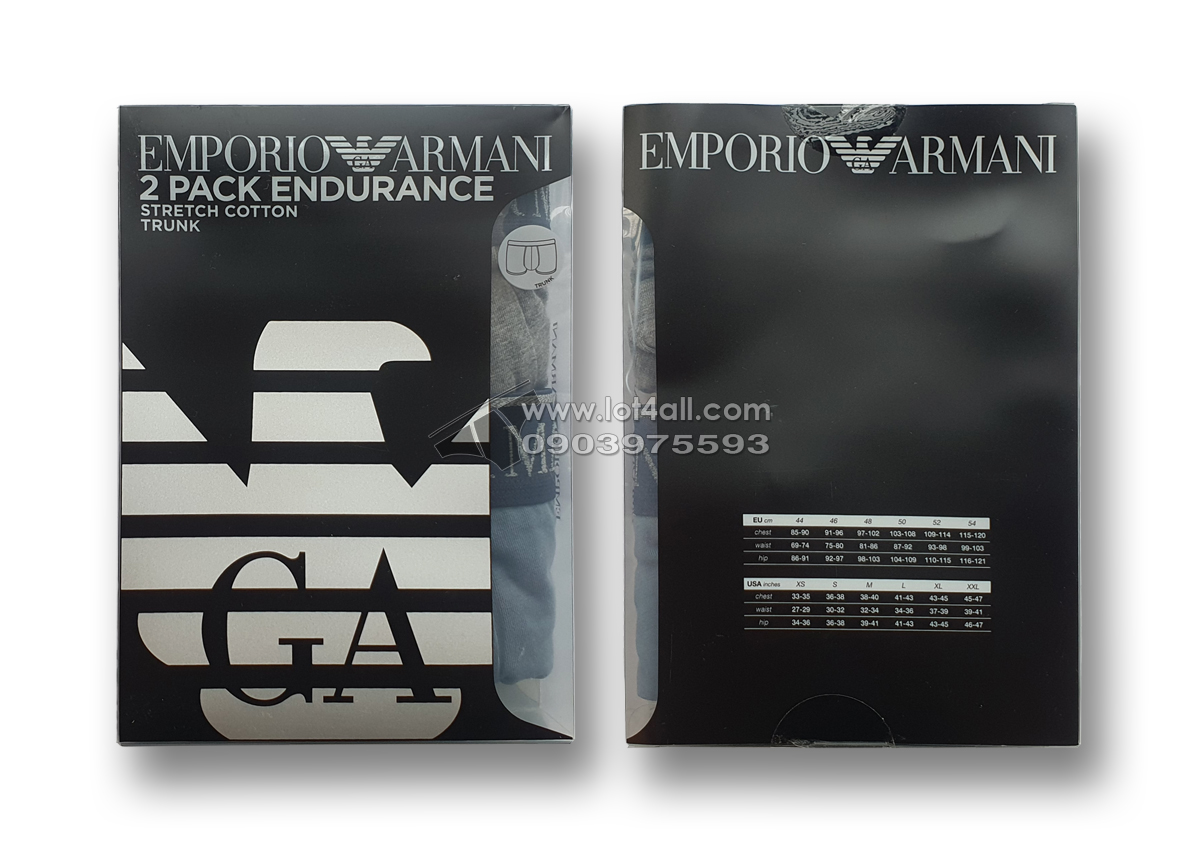 Quần lót nam Emporio Armani Endurance Stretch Cotton Trunk 2-pack Grey/Blue
