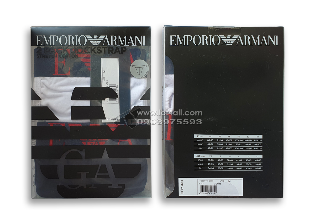 Quần lót nam Emporio Armani Bold Monogram Jockstrap 2-pack White/Marine