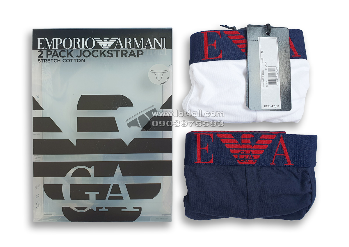 Quần lót nam Emporio Armani Bold Monogram Jockstrap 2-pack White/Marine