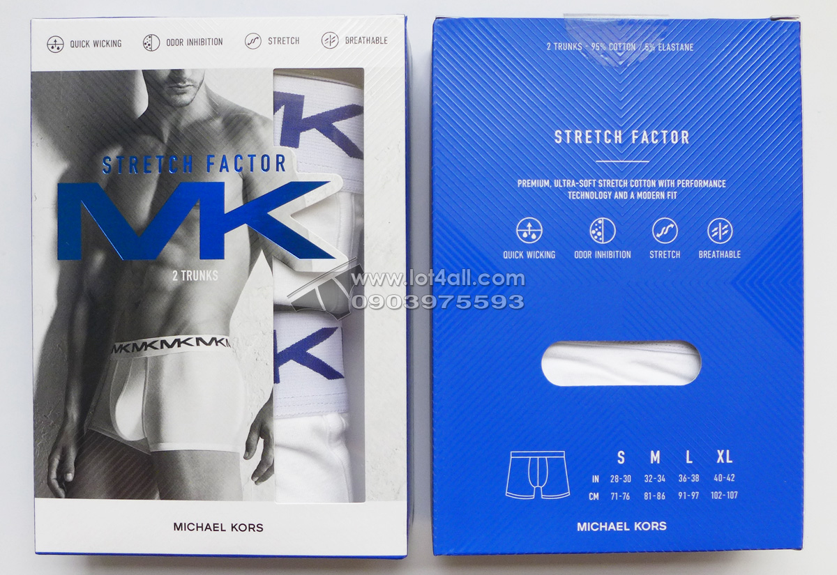 Quần lót nam cao cấp Michael Kors Stretch Factor Trunk 2-pack White