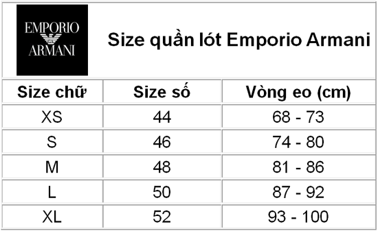 Size chart Emporio Armani