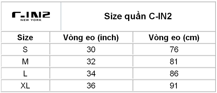 Size chart C-in2