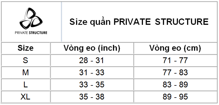 Size quần Private Structure