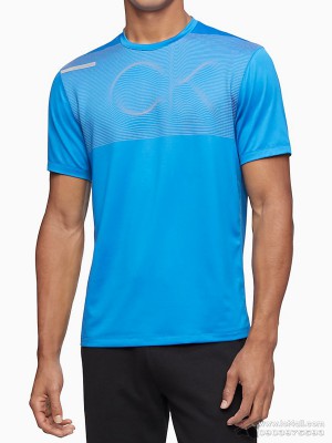 Áo thun nam Calvin Klein 4517 Linear Wave Logo Crewneck T-Shirt Electric Blue