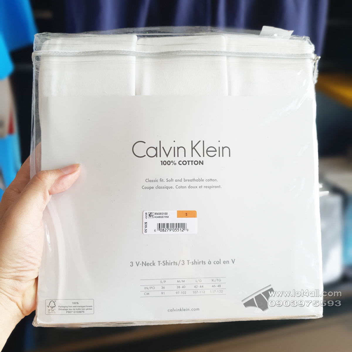 Áo lót nam Calvin Klein M4065 Cotton Classic Fit V-Neck T-Shirt 3-pack White