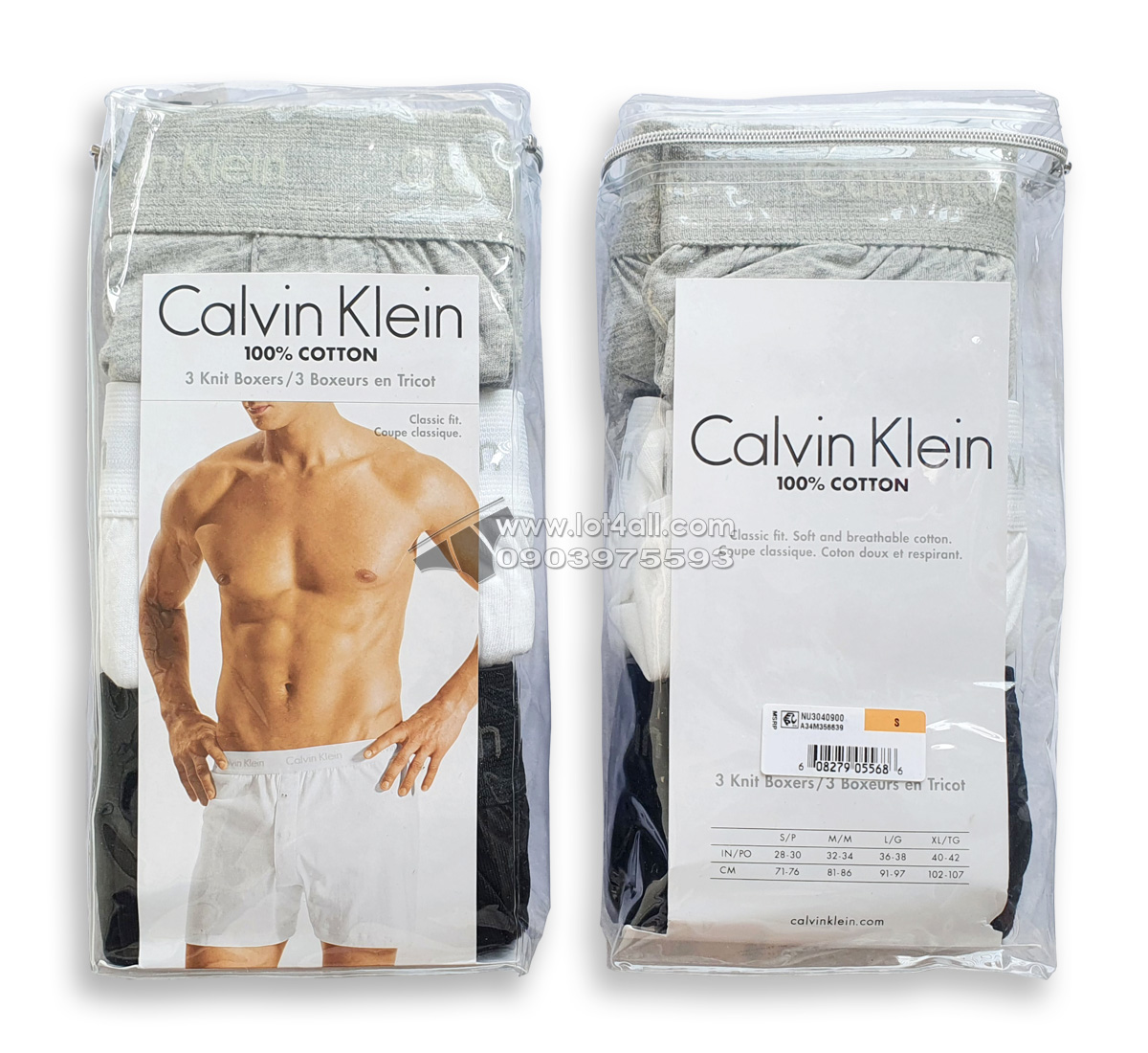 Quần boxer nam Calvin Klein NU3040 Cotton Classic Knit Boxer 3-pack  Black/Grey/White