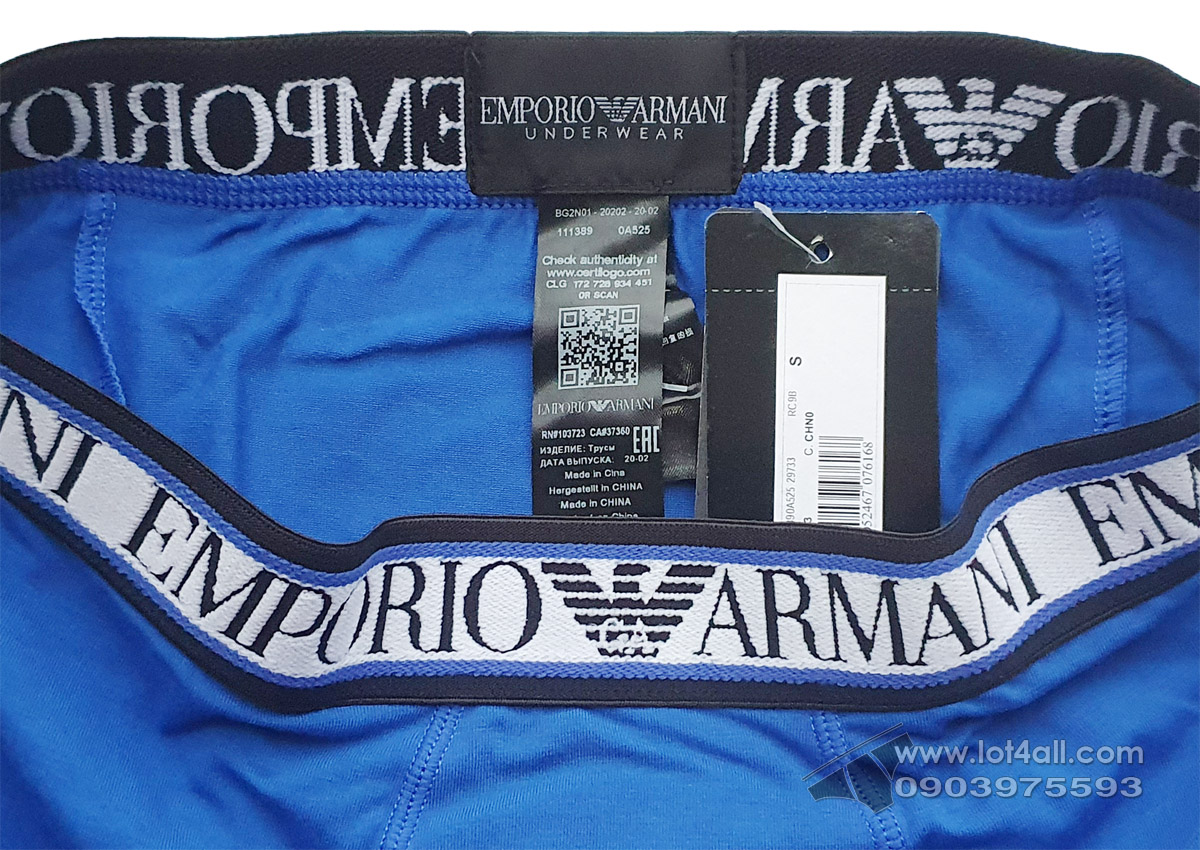 Quần lót nam Emporio Armani Textured Logoband Cotton Trunk Gentian